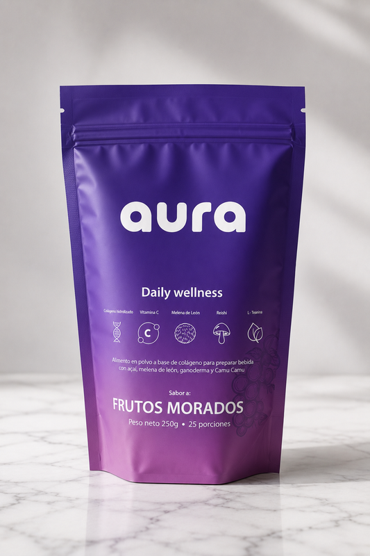 aura - Colágeno + Adaptógenos - sabor a Frutos Morados 250g (25 porciones)